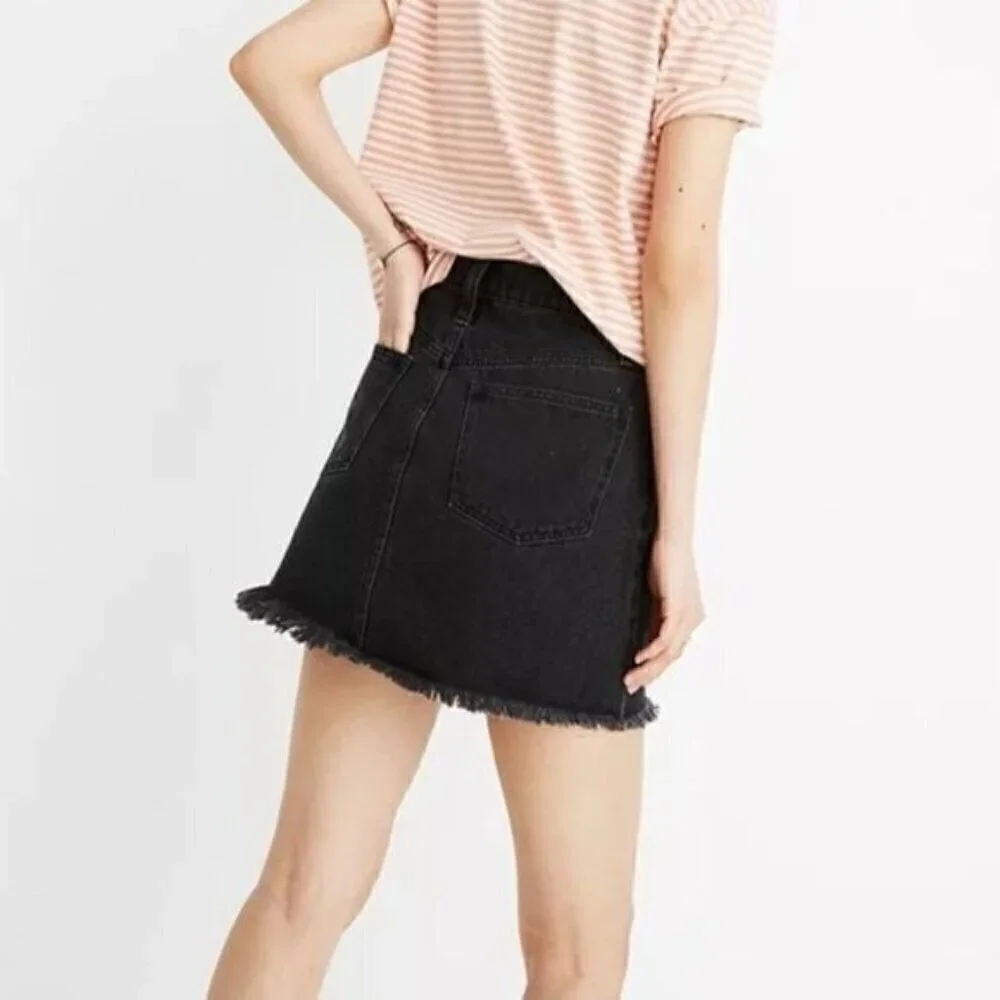 NWT Madewell Black Jean Mini Skirt Size 26 High Rise A Line